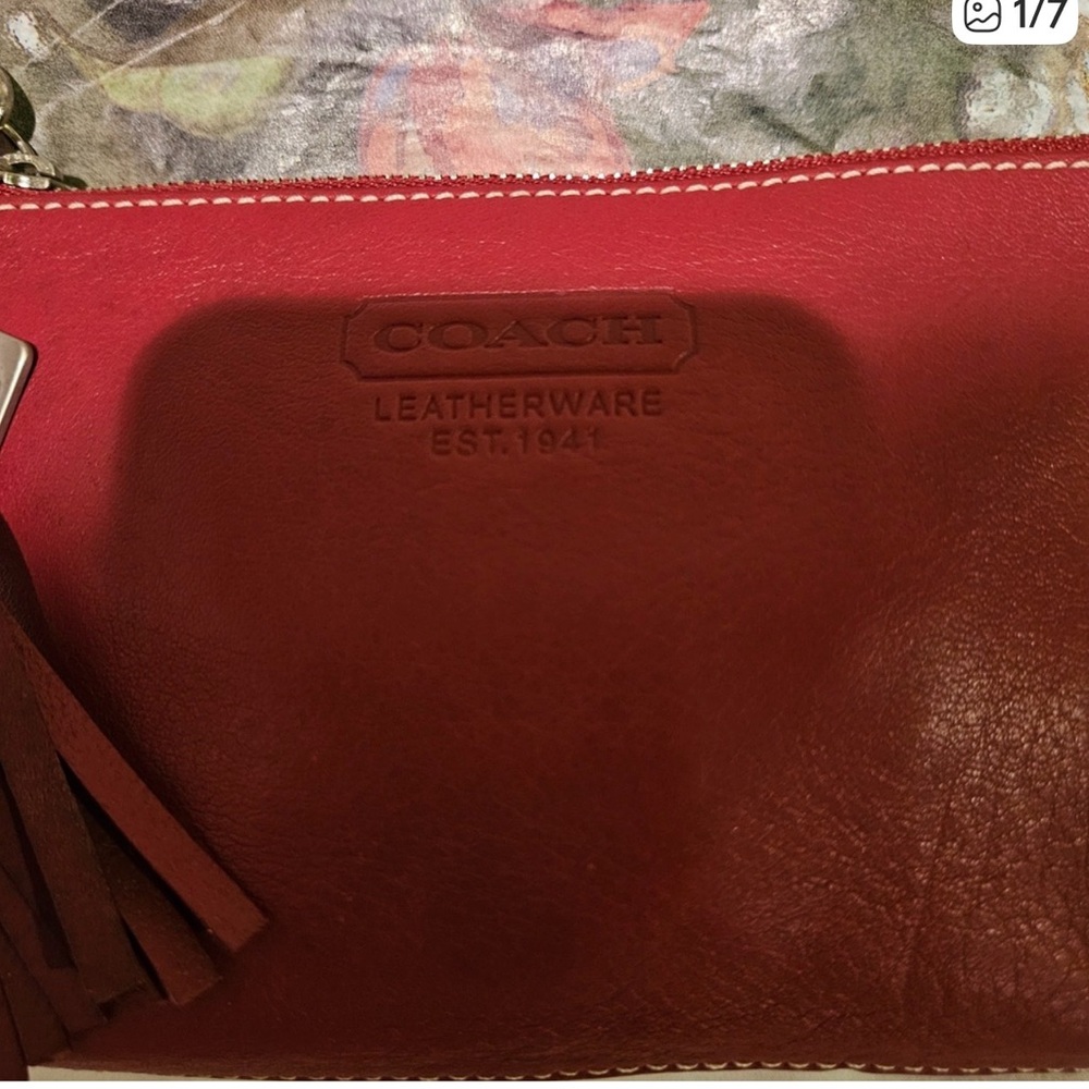 COACH Red Leather Wristlet with Tassel Detail